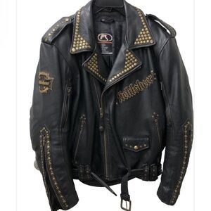 Men's Fieldsheer Studded Black Genuine Leather Jacket - Size 46 XL